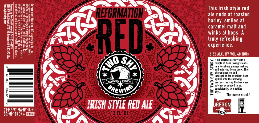 Two Shy Brewing — Reformation Red can label
